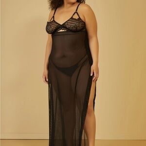 Black Stretch-mesh Gown With Adjustable Shoulder Straps.